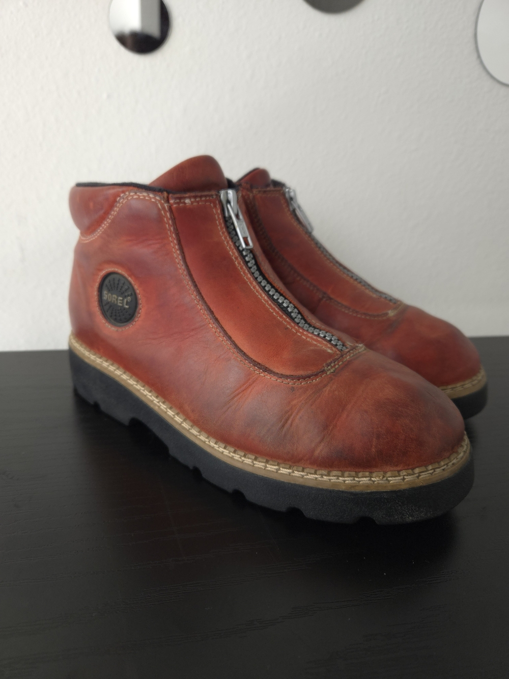 Sorel Vintage Zip-Front Leather Boots Oxblood Patina Youth 6 Women 8